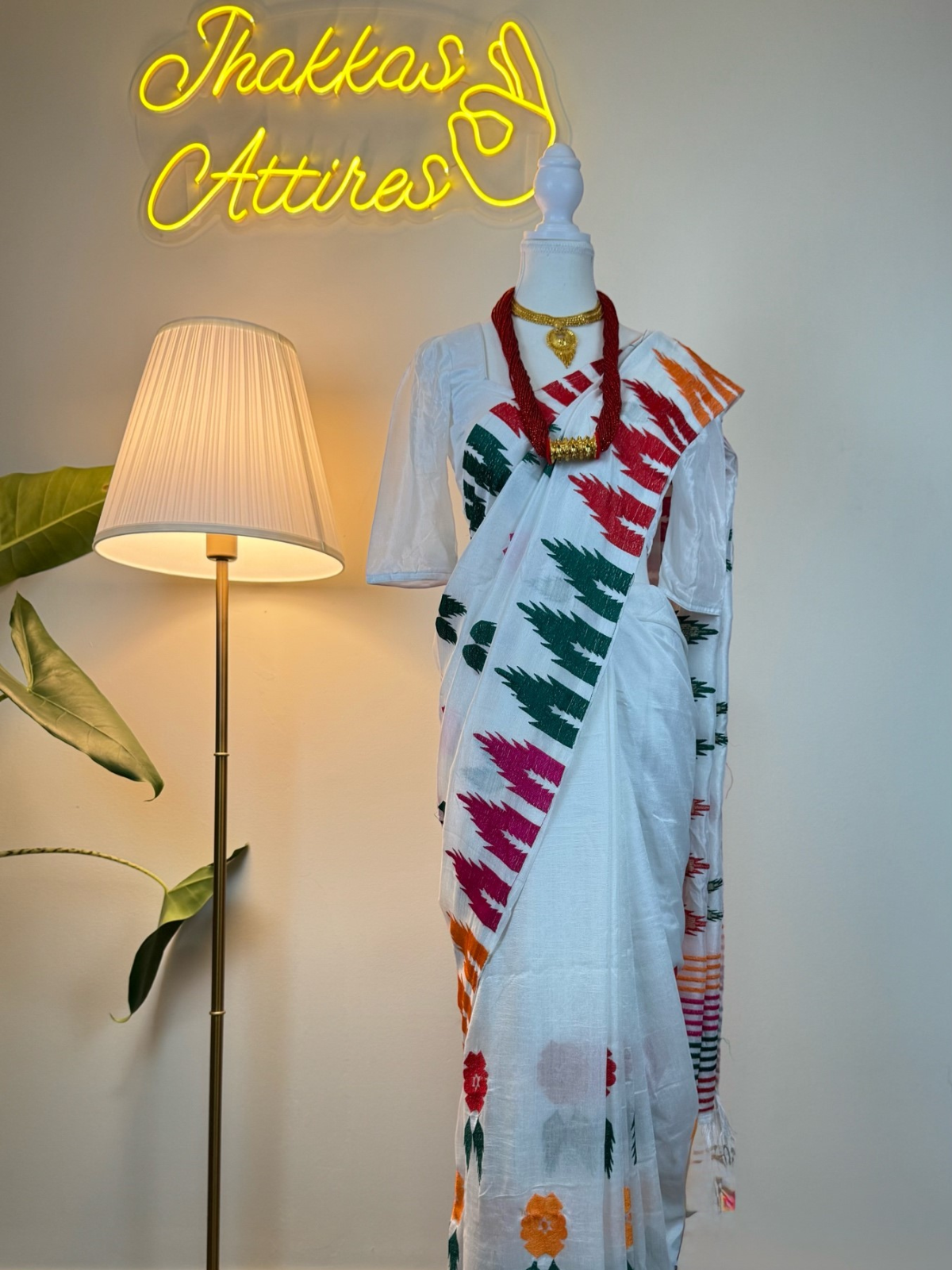 White Dhaka Sari Set
